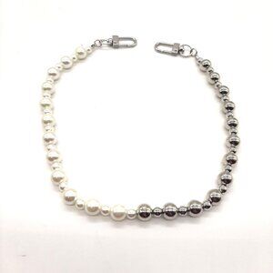 Urban Outfitters Half Faux Pearl Silver tone ball Bead choker Necklace